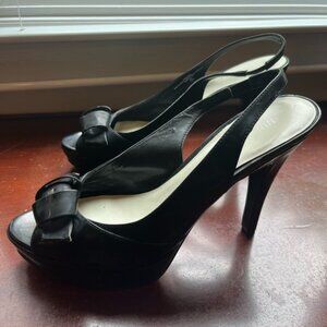 Nine West Black Slingback Peep-Toe Heels with Bow